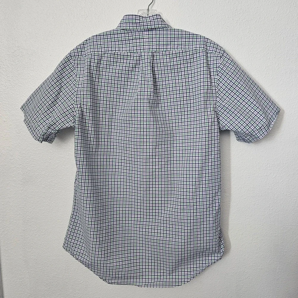 Ralph Lauren Men's Short Sleeve Green Blue and White Plaid Polo Size Medium